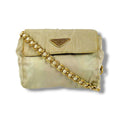Prada Triangle Logo Chain Shoulder Bag Tessuto Nylon Ivory Mini