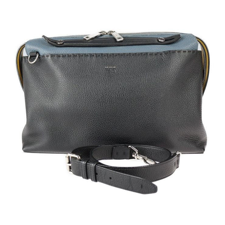 Fendi By-the-way Business Bag 7 Va458 Leather Black Blue Yellow Silver Hardware