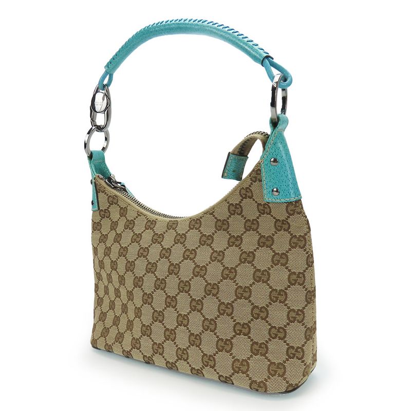 Gucci Shoulder Bag GG Canvas Leather Beige Blue Silver Hardware — view 2