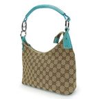 Gucci Shoulder Bag GG Canvas Leather Beige Blue Silver Hardware — view 2