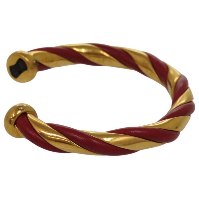 Hermes Twisted Metal Leather Red Gold Hardware Bangle 0079 — view 5