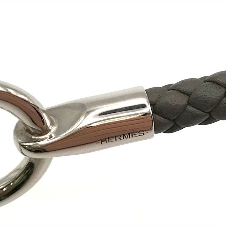 Hermes Glenan Leather Bra Calf Silver Gray Bangle Bracelet — view 7