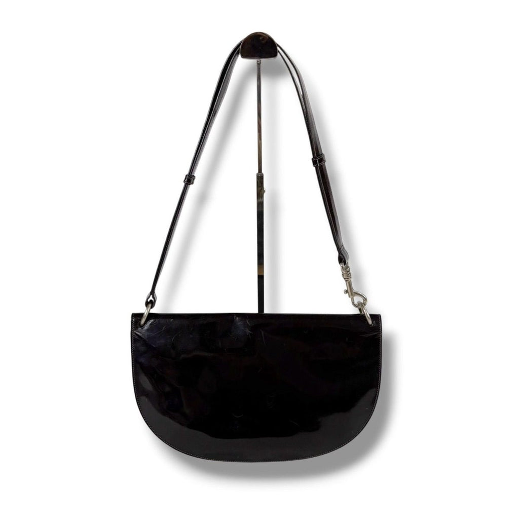 Prada Shoulder Bag Hobo Mirror Calf Leather Dark Brown Semi — view 2