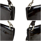 Prada Shoulder Bag Hobo Mirror Calf Leather Dark Brown Semi — view 5