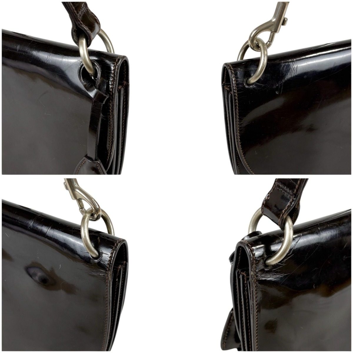 Prada Shoulder Bag Hobo Mirror Calf Leather Dark Brown Semi — view 5