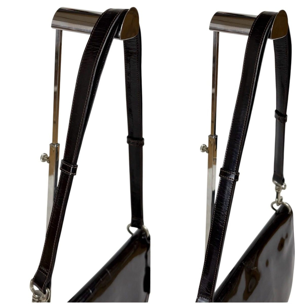 Prada Shoulder Bag Hobo Mirror Calf Leather Dark Brown Semi — view 7