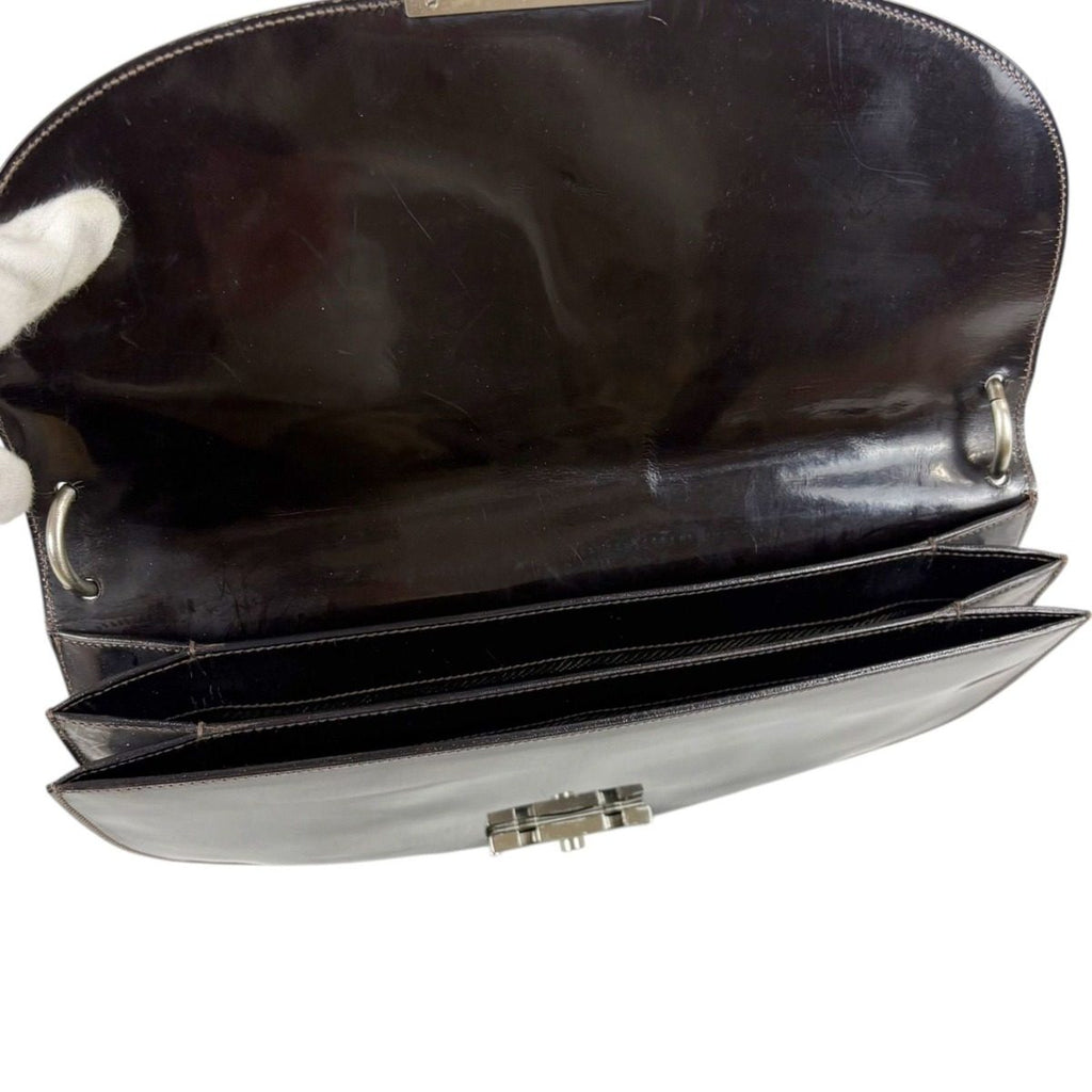 Prada Shoulder Bag Hobo Mirror Calf Leather Dark Brown Semi — view 9