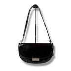 Prada Shoulder Bag Hobo Mirror Calf Leather Dark Brown Semi