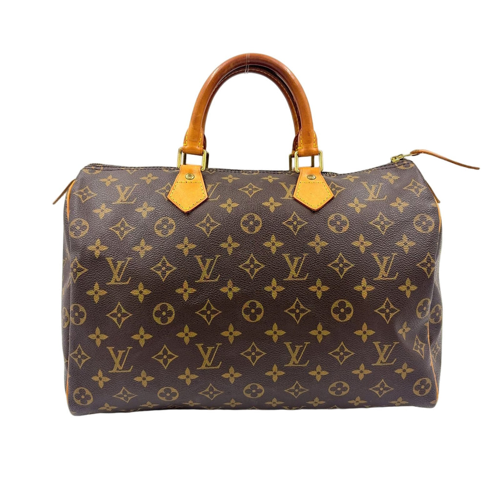 Louis Vuitton Speedy 35 Monogram Leather Brown Handbag Gold