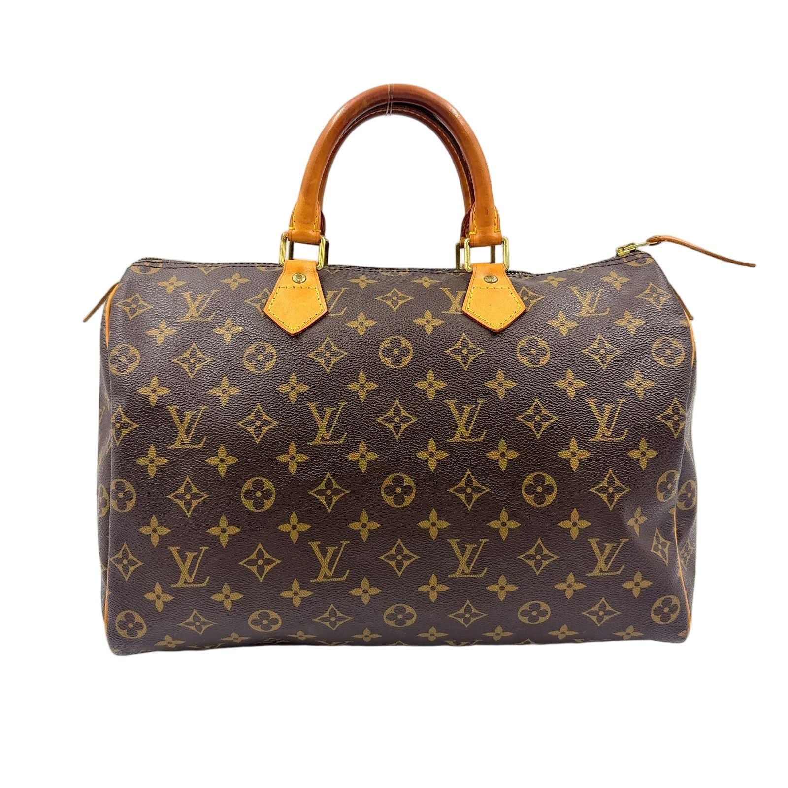 Louis Vuitton Speedy 35 Monogram Leather Brown Handbag Gold