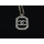 Chanel CC Logo Rhinestone Necklace Pendant Gold — view 2