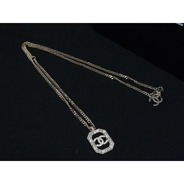Chanel CC Logo Rhinestone Necklace Pendant Gold