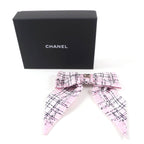 Chanel Collection CC Logo Tweed Print Silk Ribbon Barrette Pink Hair Accessory — view 2