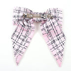 Chanel Collection CC Logo Tweed Print Silk Ribbon Barrette Pink Hair Accessory — view 3