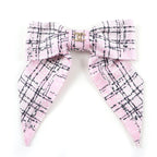 Chanel Collection CC Logo Tweed Print Silk Ribbon Barrette Pink Hair Accessory