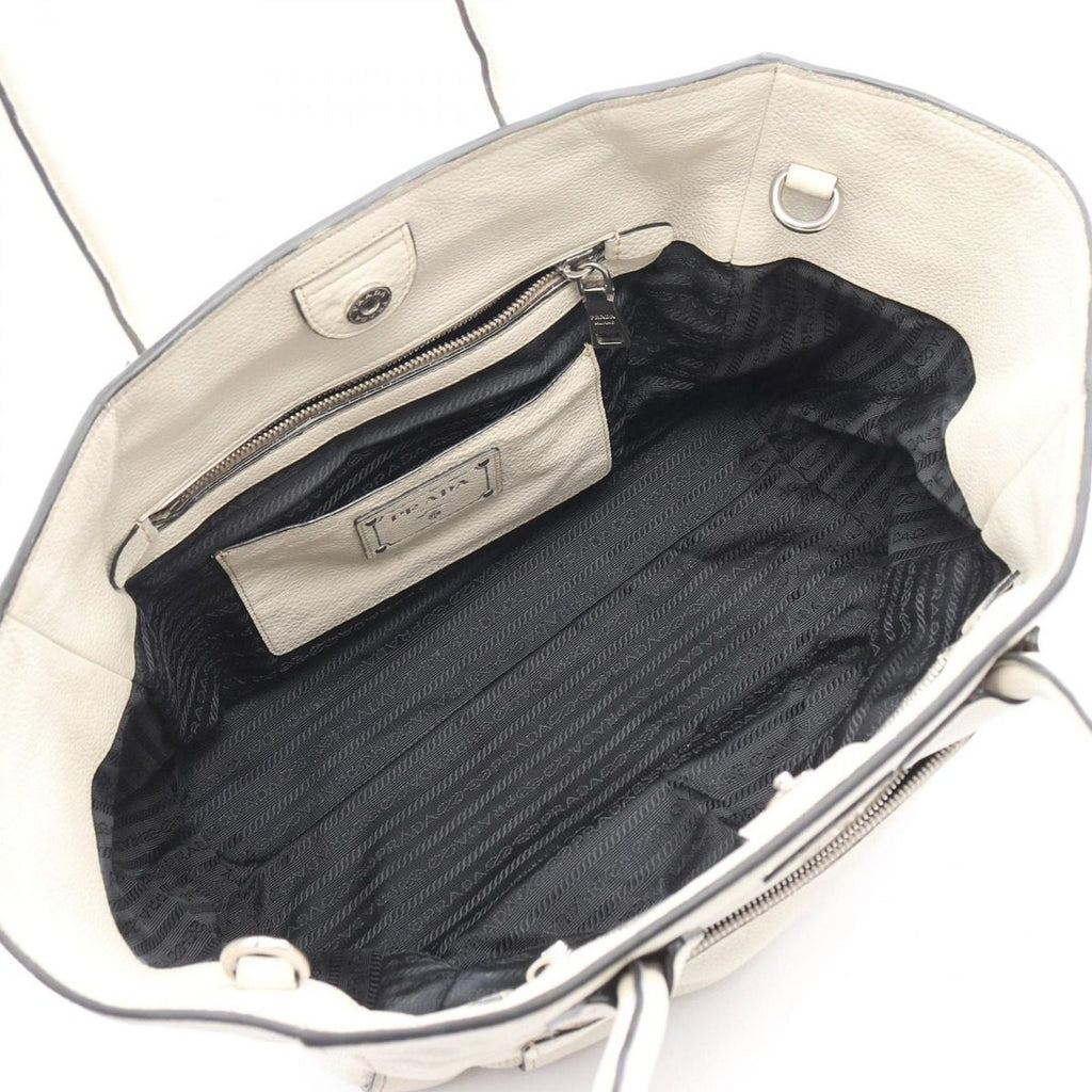 Prada Handbag White Leather Triangle Logo 2-Way Tote — view 3