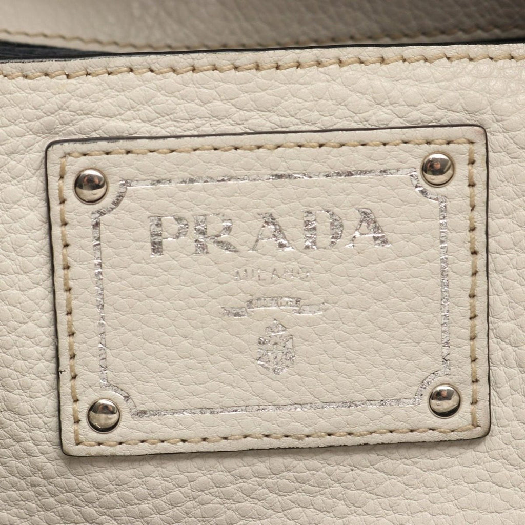 Prada Handbag White Leather Triangle Logo 2-Way Tote — view 4