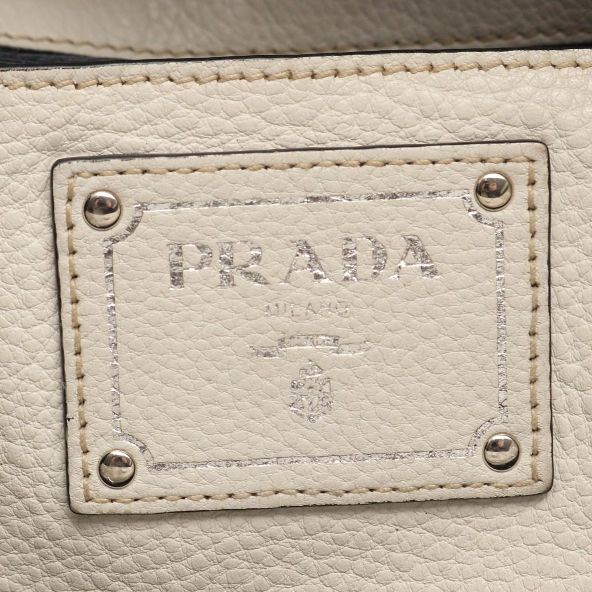 Prada Handbag White Leather Triangle Logo 2-Way Tote — view 4