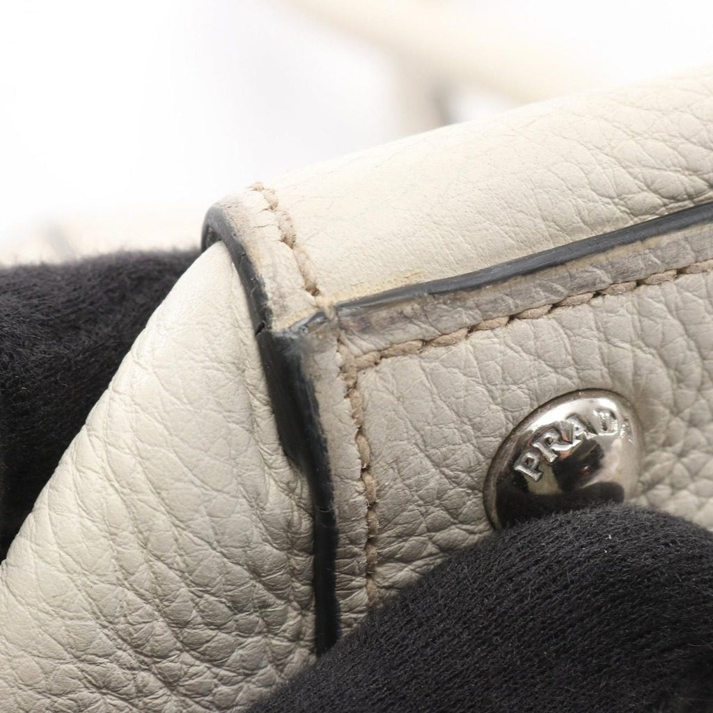 Prada Handbag White Leather Triangle Logo 2-Way Tote — view 7