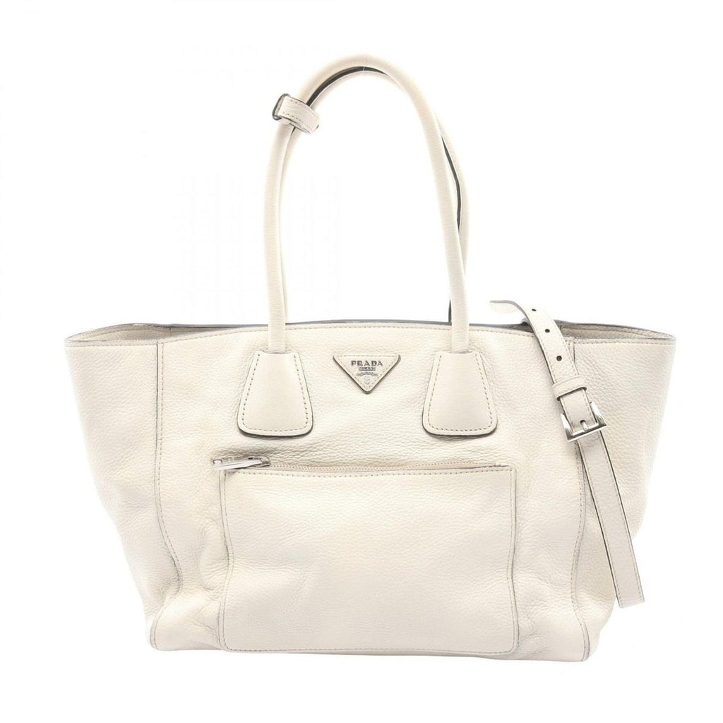 Prada Handbag White Leather Triangle Logo 2-Way Tote