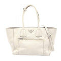 Prada Handbag White Leather Triangle Logo 2-Way Tote