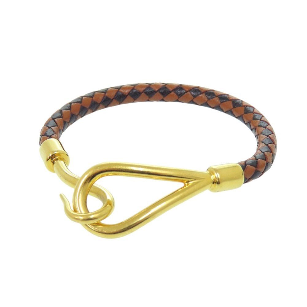 Hermes Jumbo Bracelet Leather Metal Brown Black
