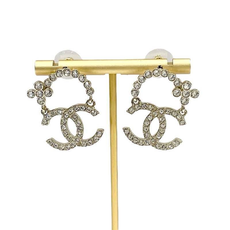Chanel Earrings Gold Coco Mark Flower Rhinestone — view 7