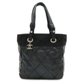 Chanel Paris Biarritz Tote PM Shoulder Bag Leather Black Silver