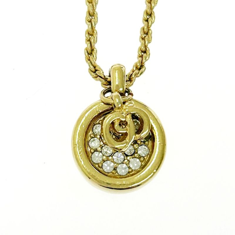 Christian Dior GP Rhinestone CD Logo Necklace Gold — view 2