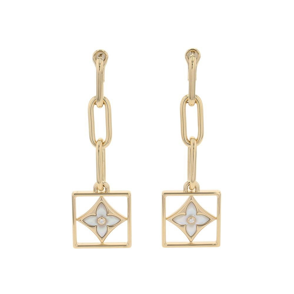 Louis Vuitton Earrings Boucle Dreille B Blossom Diamond Mother of Pearl 18K