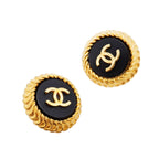 Chanel Earrings Vintage CC Logo Gold Plated Black Cles — view 2