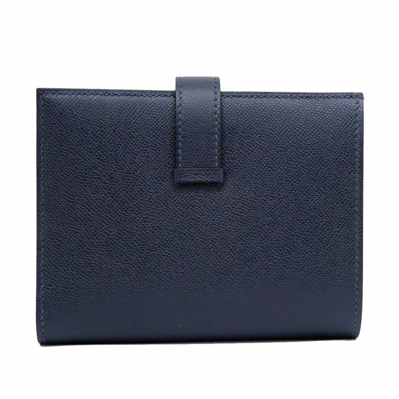 Hermes Bearn Compact Bifold Wallet Blue Nuit Silver Hardware Vo Madame — view 3