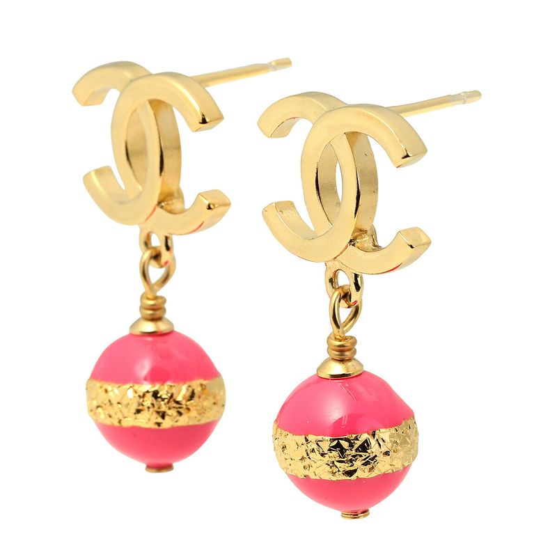 Chanel Stud Earrings Gold Pink — view 3
