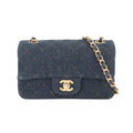 Chanel Mini Quilted Classic Chain Shoulder Bag Denim Dark Blue Gold