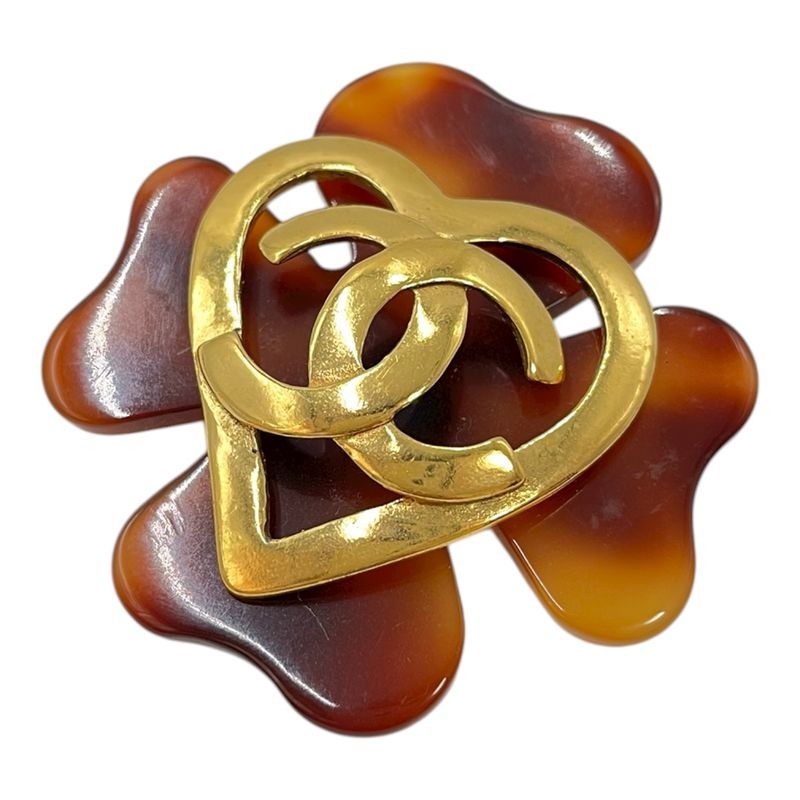 Chanel Brooch 95 P Coco Mark Clover Gold Vintage — view 2
