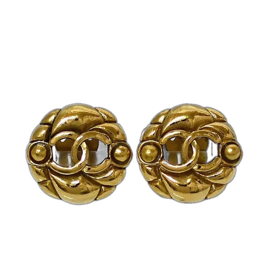 Chanel Earrings Gold CC Logo Vintage 2 3