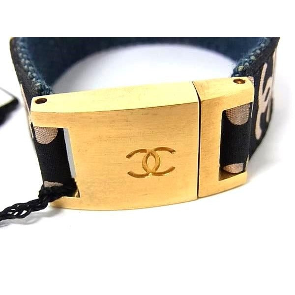 Chanel Coco Mark Canvas Bracelet Accessories Black And Pink Beige — view 3