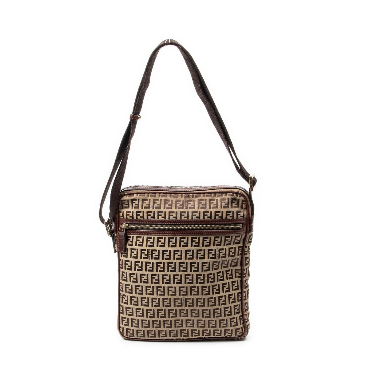 Fendi Zip Messenger Crossbody Brown Zucchino Canvas