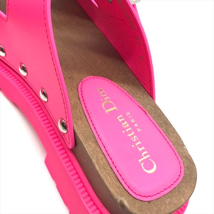 Dior Leather Wood Studded Sandals Shoes 37 Pink — view 8