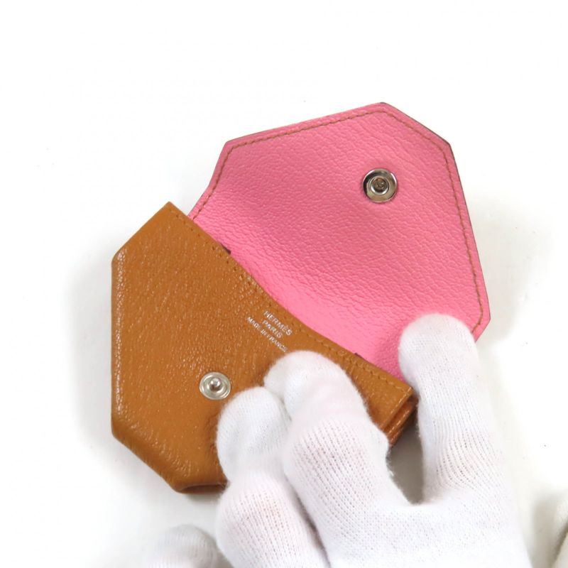 Hermes le Van Cattle Verso Bicolor Chevre Mizor Coin Case Brown Pink — view 4