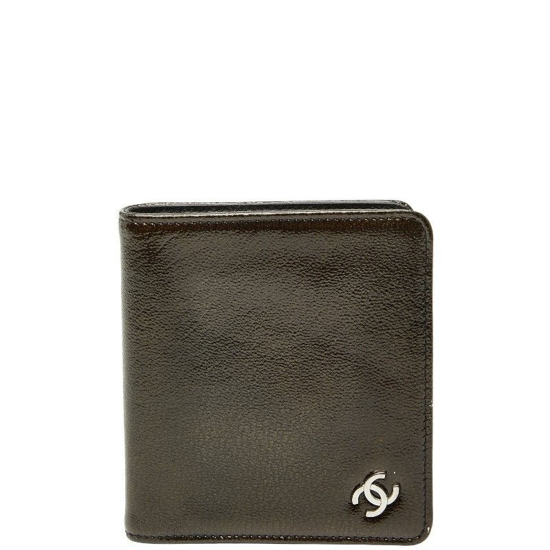 Chanel CC Logo Bronze Brown Black Patent Leather