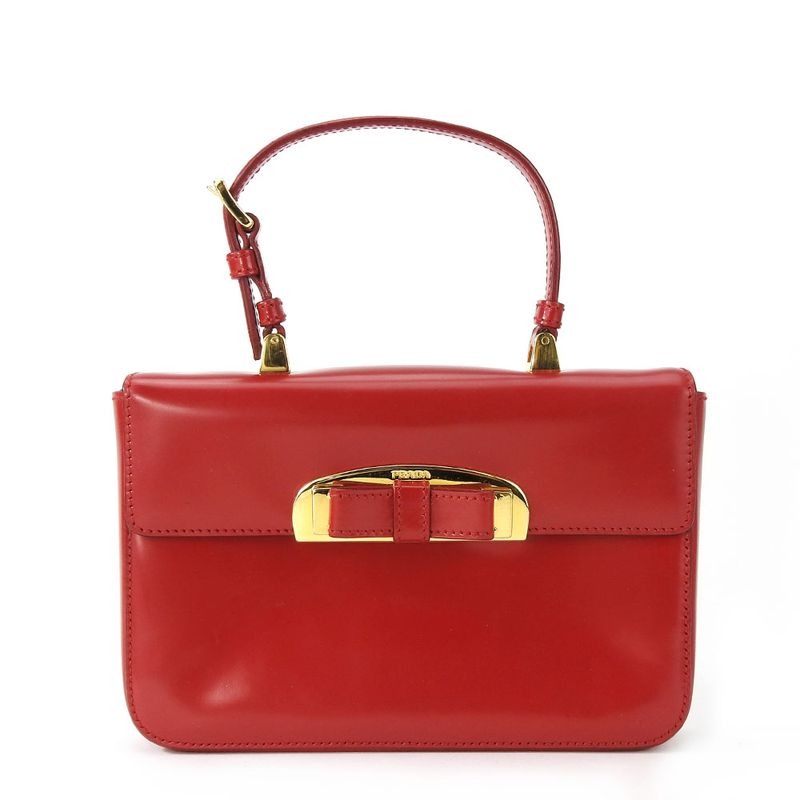 Prada Handbag Bn1670 Calf Rosso Red Gold Hardware Mini Bag Ribbon