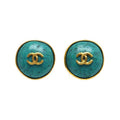 Chanel Earrings Coco Mark Greenish Green and Gold 98