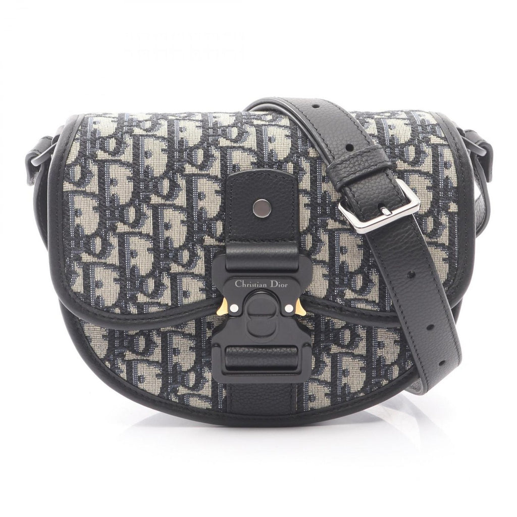 Dior Shoulder Bag Gallop Navy Canvas Leather Beige Black Blue