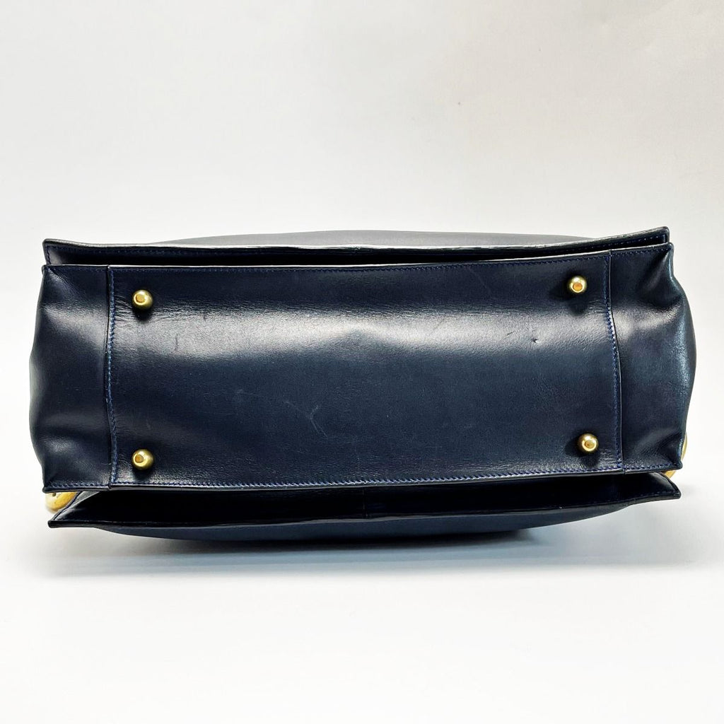 Loewe Anagram Flamenco 30 Navy Blue Stitch Tote Bag Gold Hardware — view 2