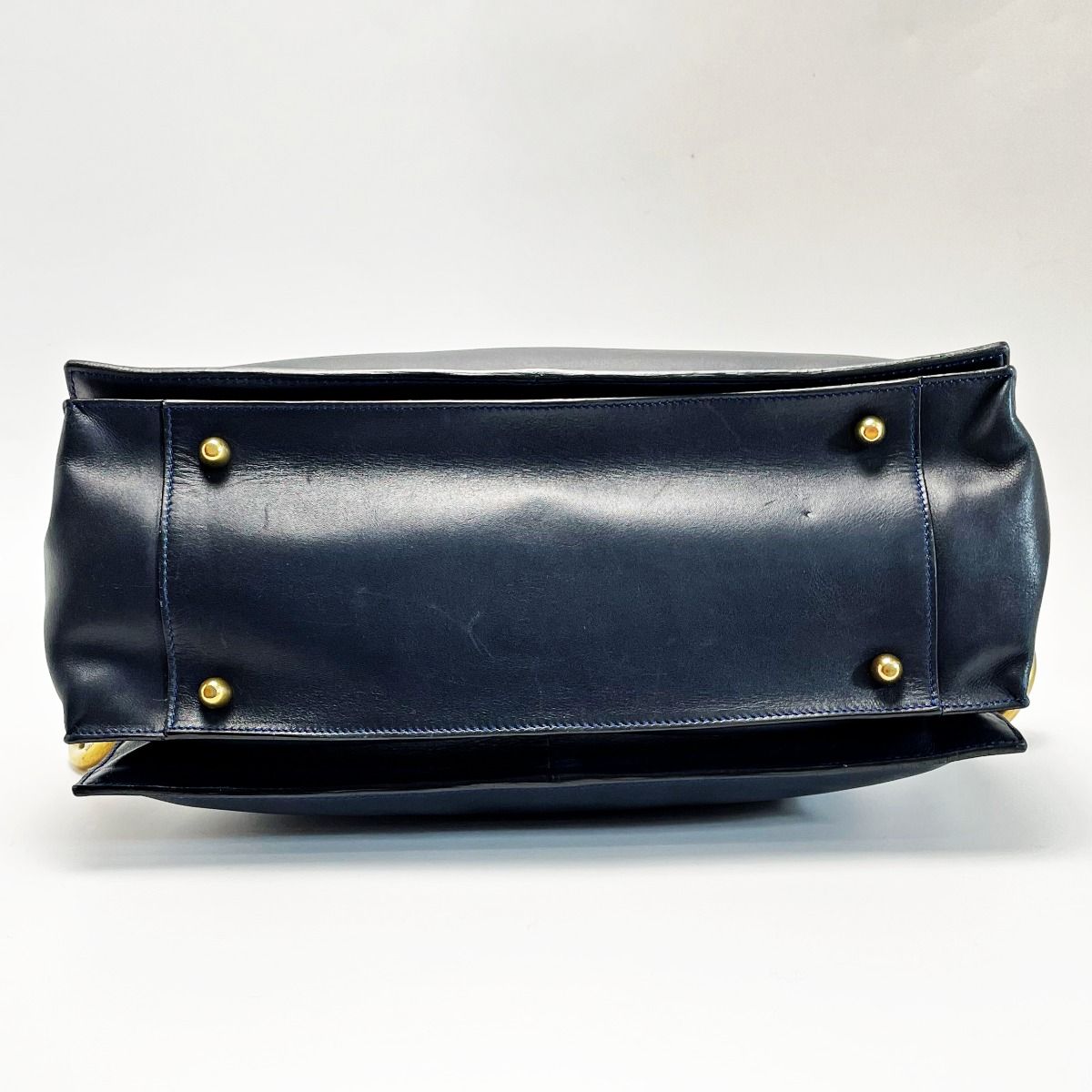 Loewe Anagram Flamenco 30 Navy Blue Stitch Tote Bag Gold Hardware — view 2