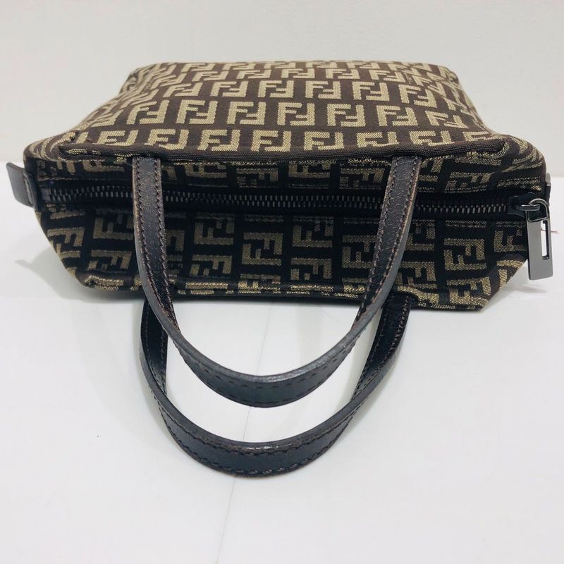 Fendi Mini Handbag 8 Bn105 Zucca Pattern Pouch Brown Canvas Xleather — view 7
