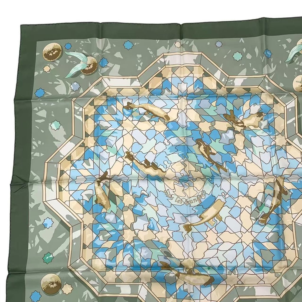 Hermes Carre 90 Silk Scarf Sous les Oranges Under the Orange Tree Green — view 2