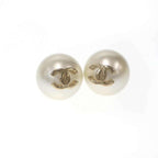 Chanel CC Logo Faux Big Pearl Earrings White