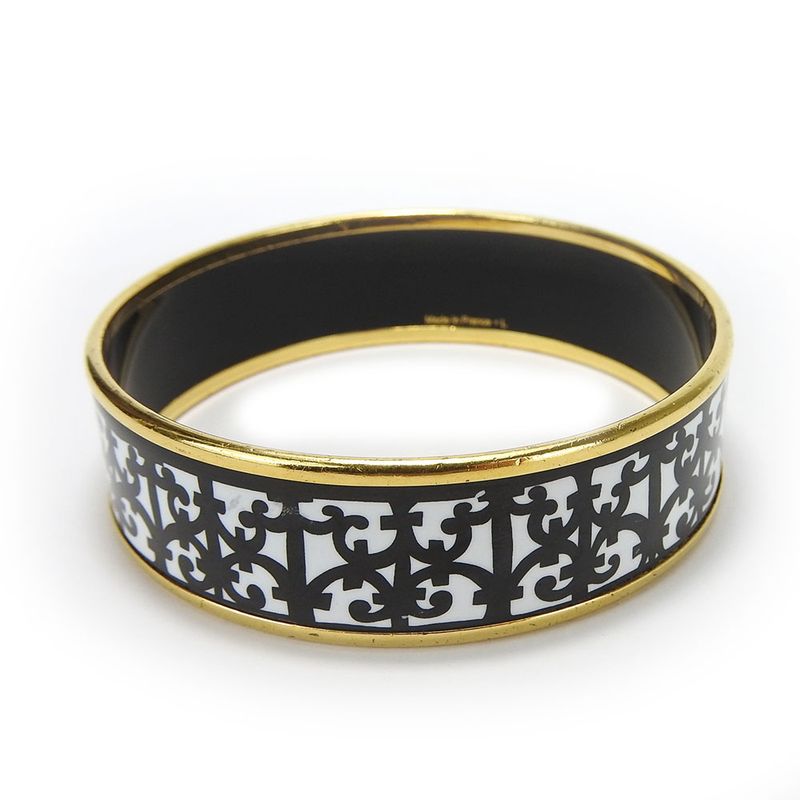 Hermes Bracelet Emile GM Gadarkivir Enamel Metal White Black Gold Hardware — view 5